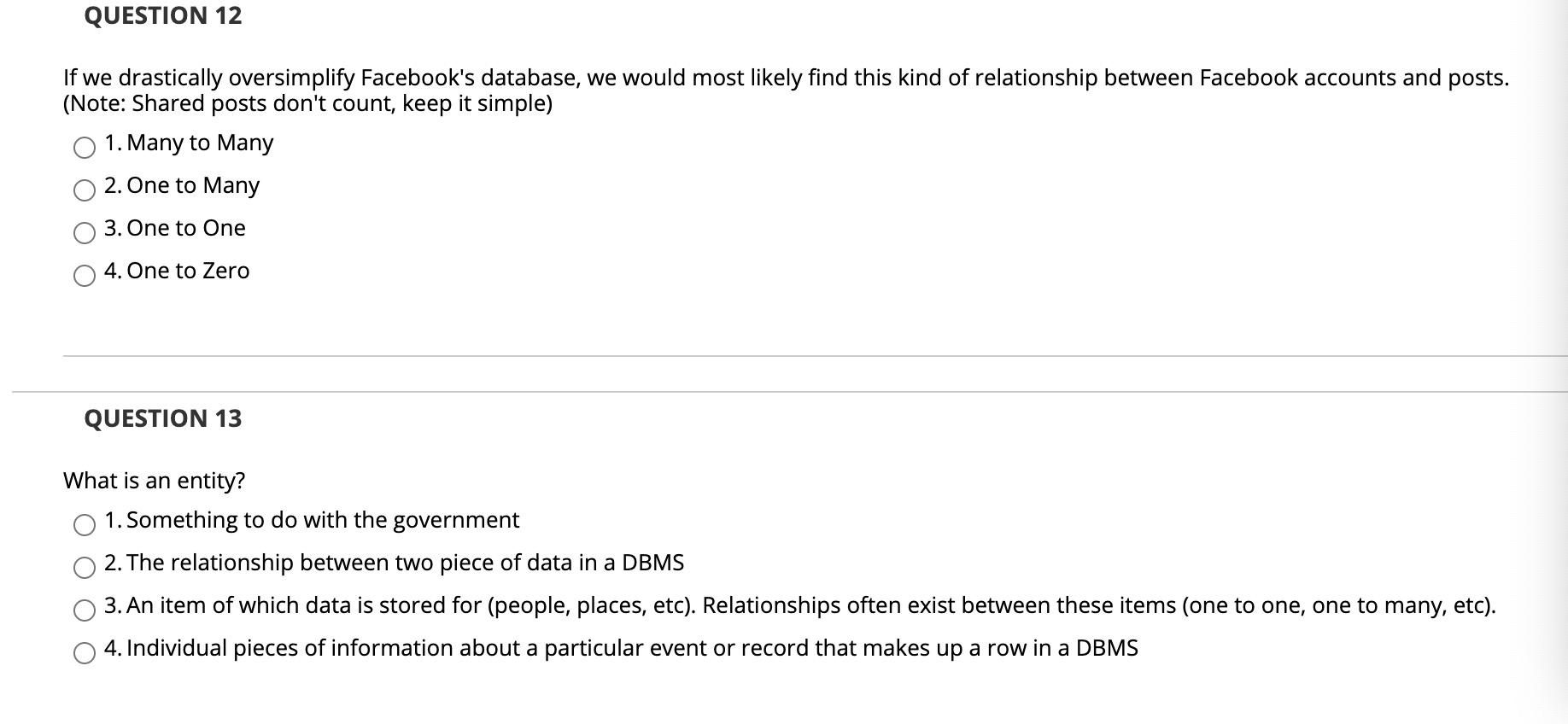 QUESTION 1 In a table containing data about