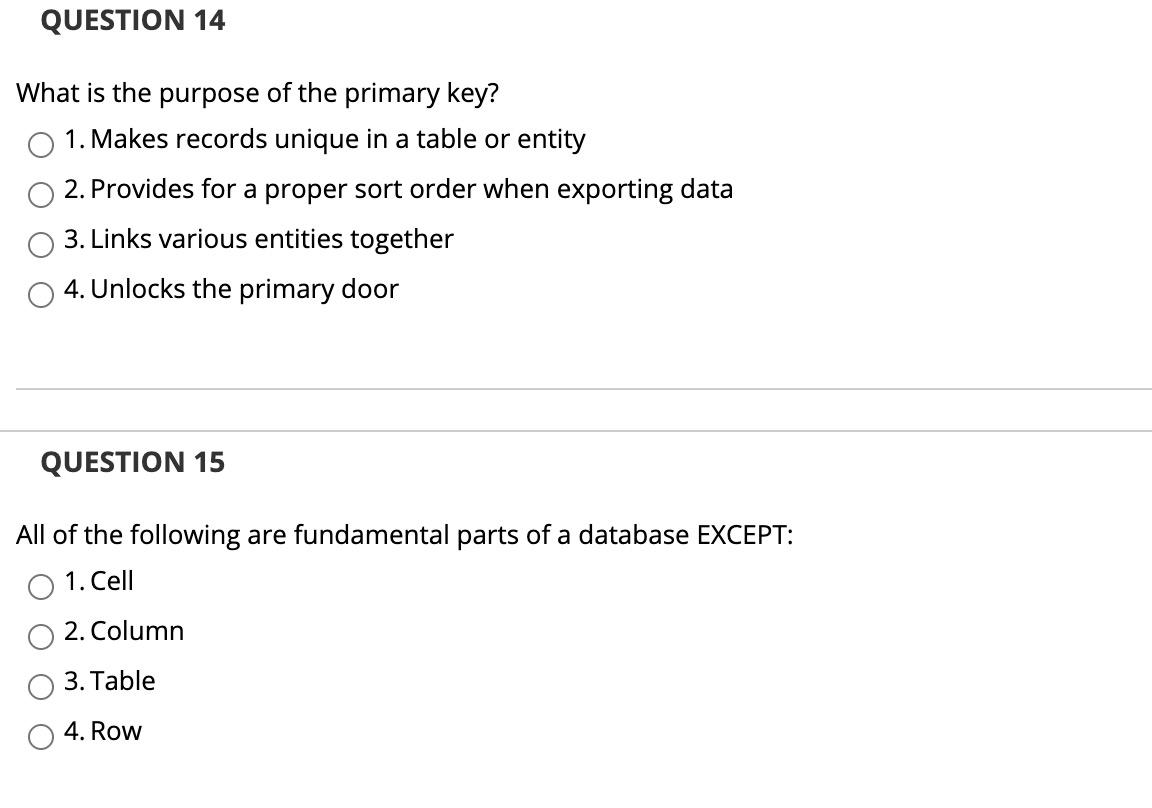 QUESTION 1 In a table containing data about