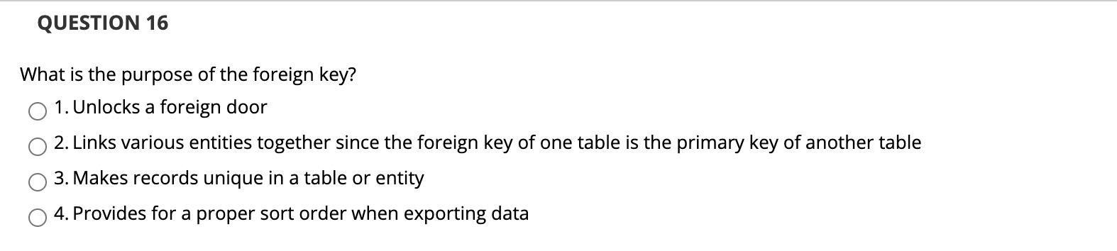 QUESTION 1 In a table containing data about