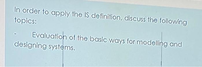 In order to apply the IS definition, discuss the