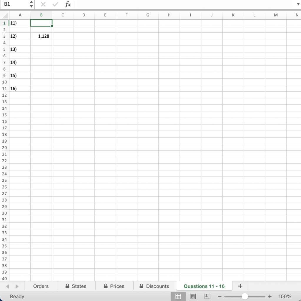 Please HELP 11. Use a function in cell B1 of the