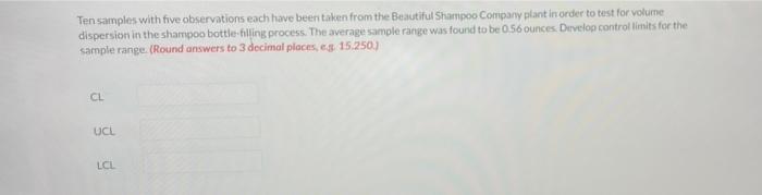 help please Ten samples with five observations