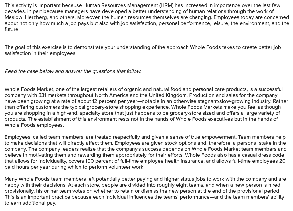 This activity is important because Human