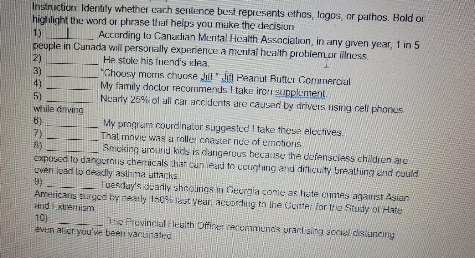 Instruction: Identify whether each sentence best