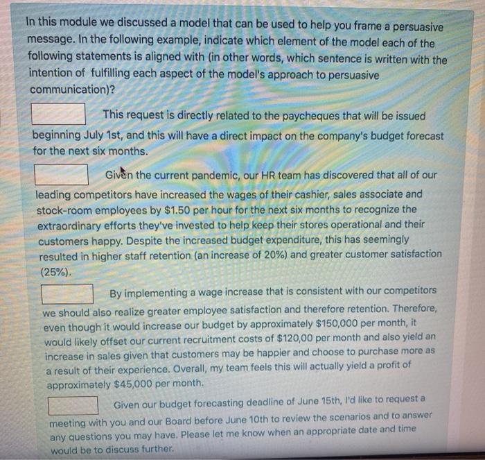 Communications) In this module we discussed a