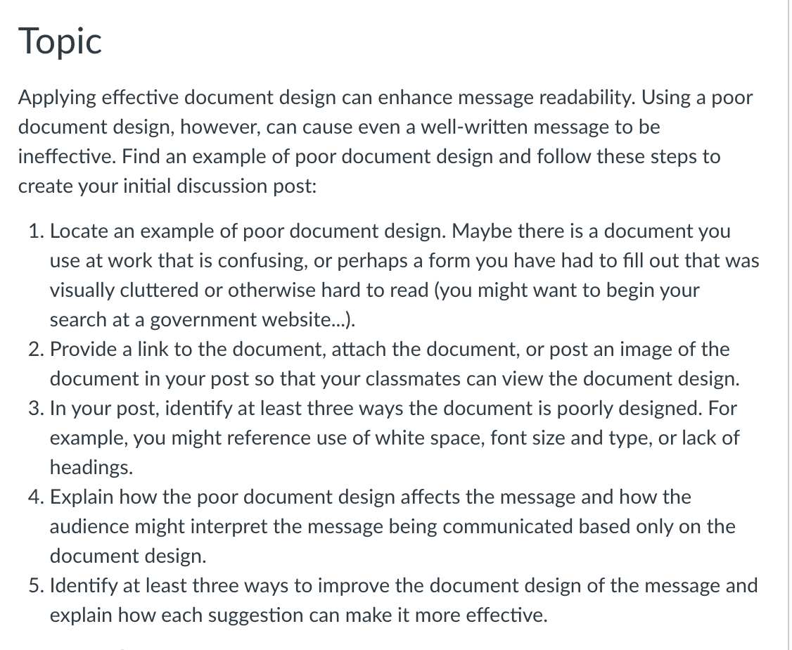 Discussion: Poor Document Design Topic Applying