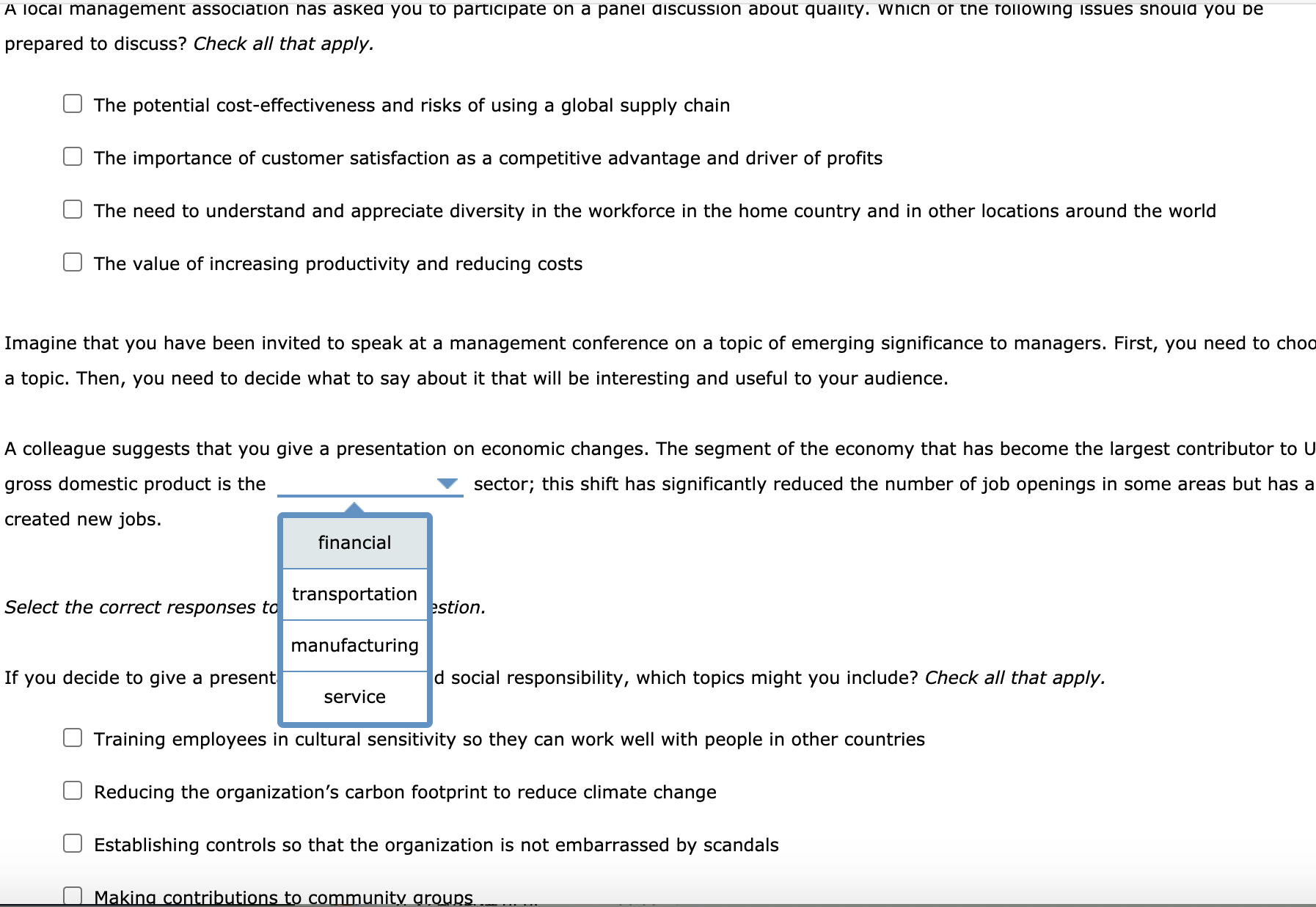 A local management association has asked you to