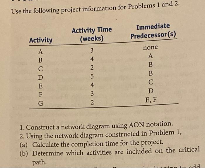 Use the following project information for