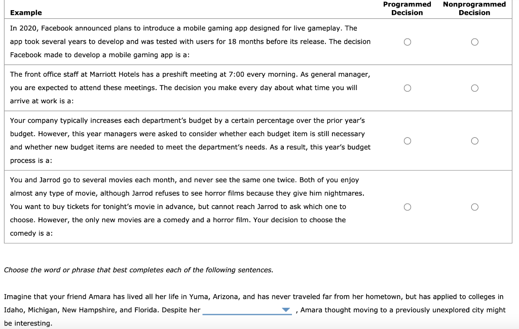The blank choices are state of uncertainty, state