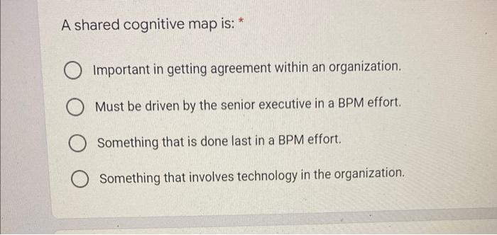 A shared cognitive map is: * Important in getting