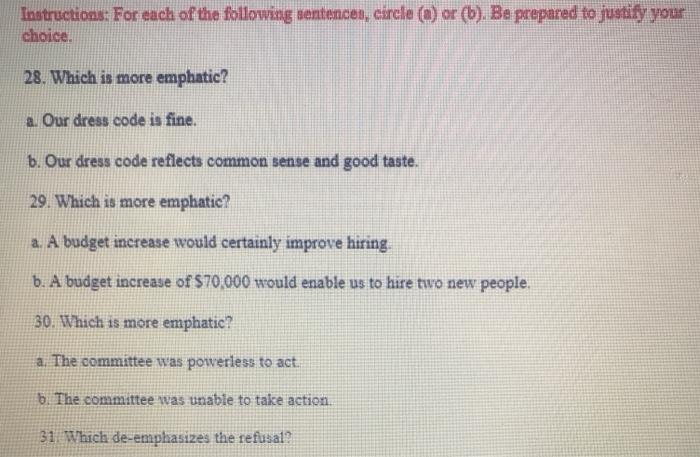 Instructions: For each of the following