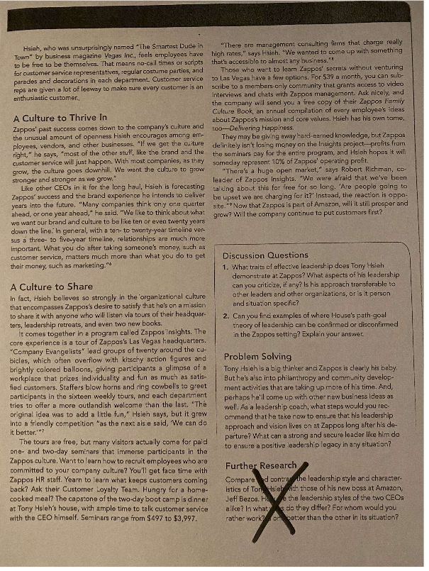 Zappos case study 14 Answer questions 1&2 and