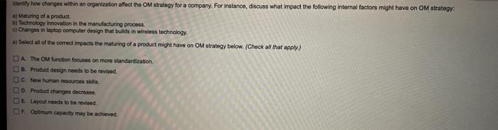 Identify how changes within an organization