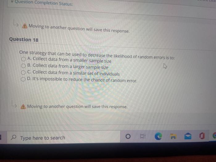 Question Completion Status: CHIC Moving to