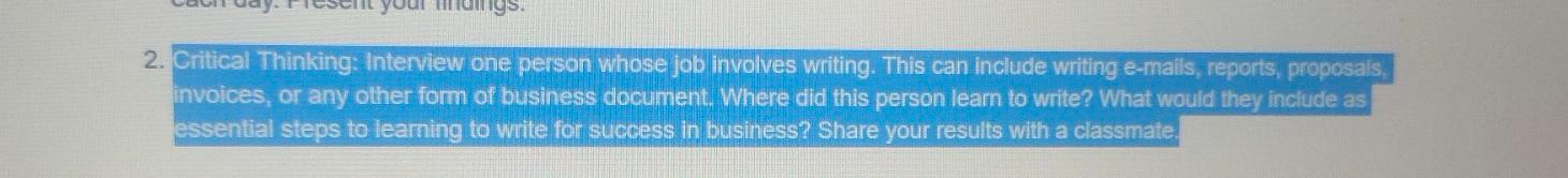 gs. 2. Critical Thinking: Interview one person