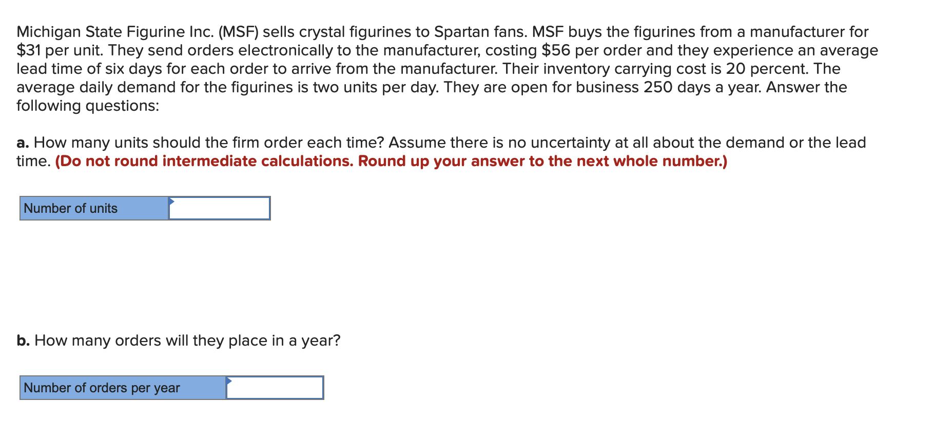 The following table contains data about the