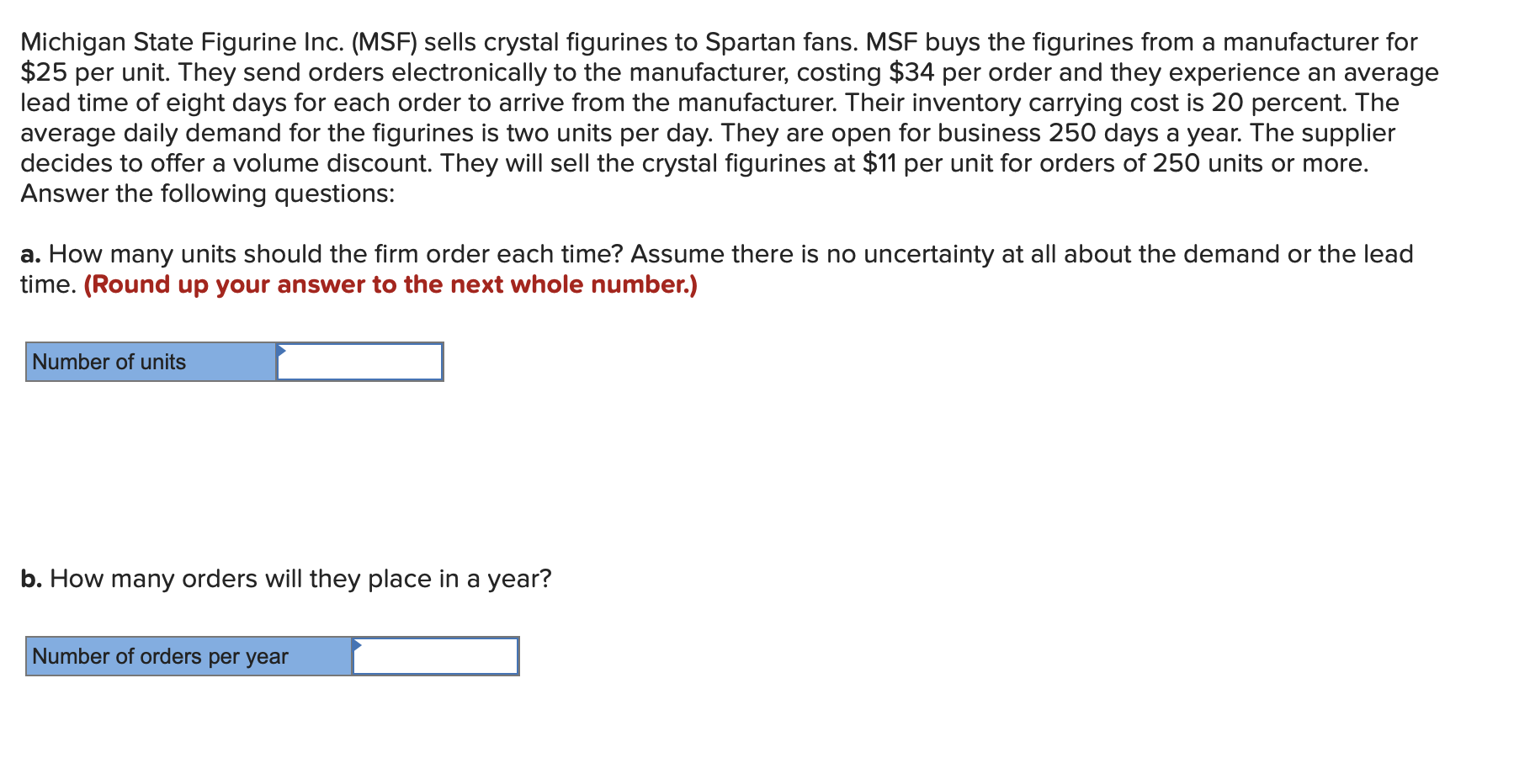 The following table contains data about the