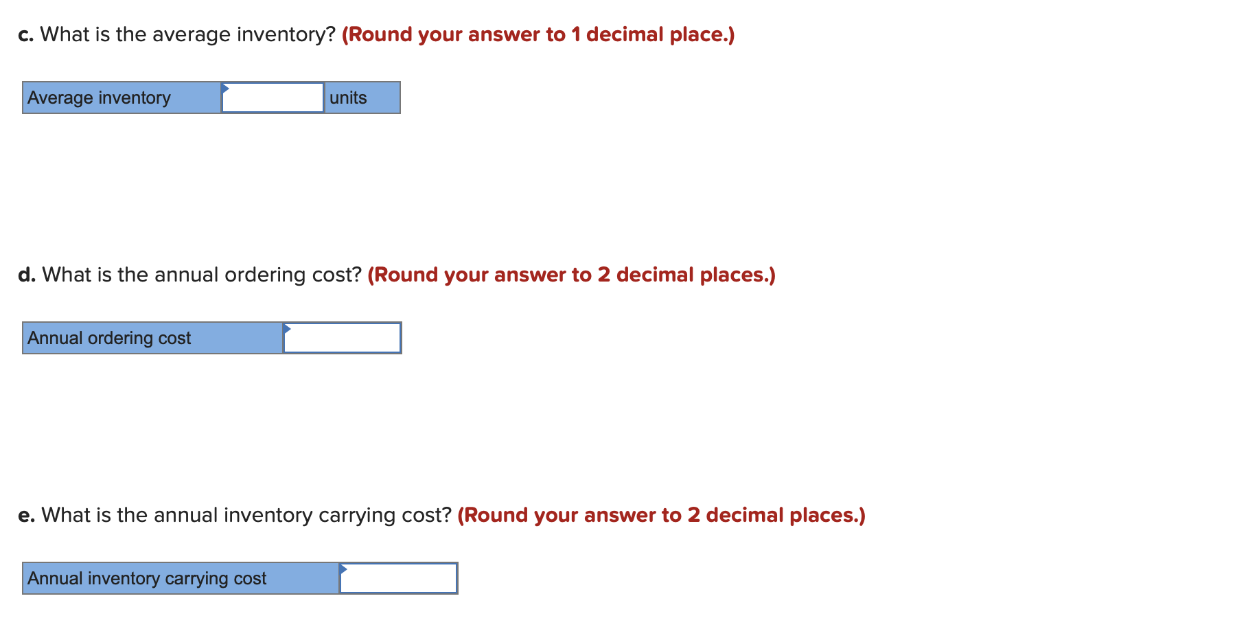 The following table contains data about the