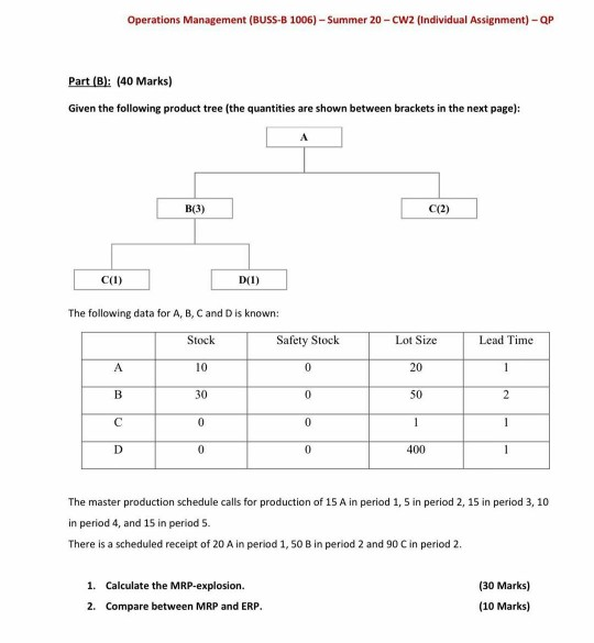 Operations Management (BUSS-B 1006) - Summer 20-