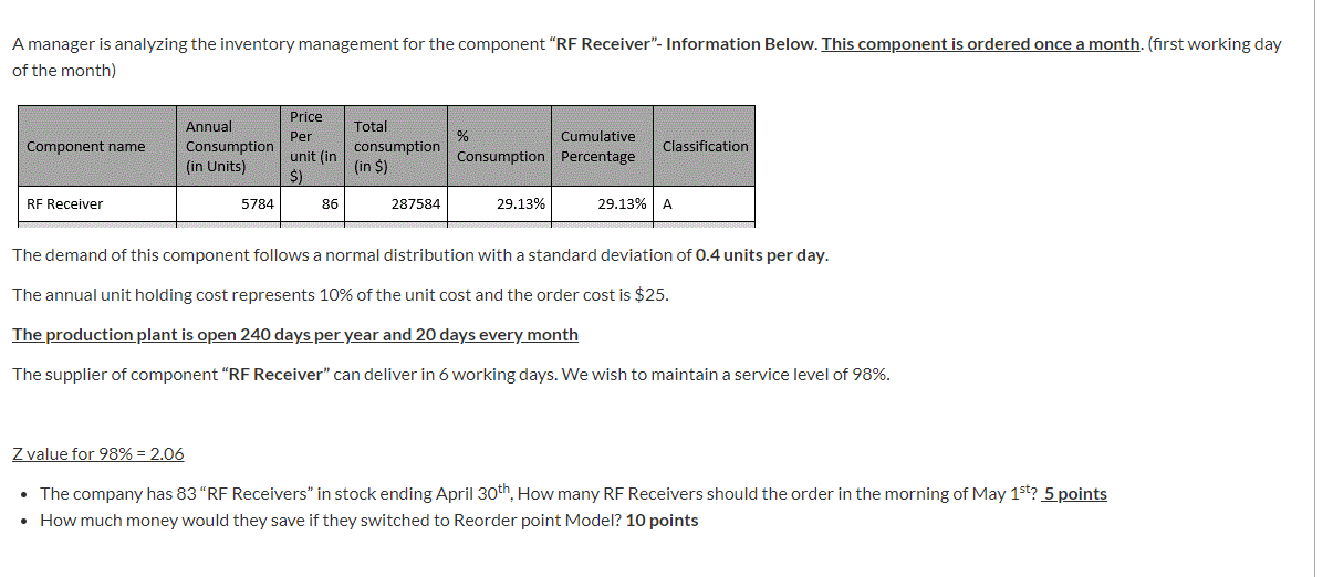 A manager is analyzing the inventory management