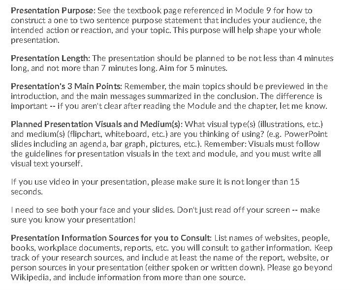 ASSIGNMENT: Oral Presentation Outline Letter