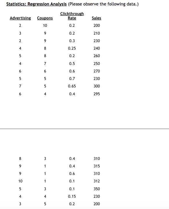 All answers are true/false Statistics: Regression