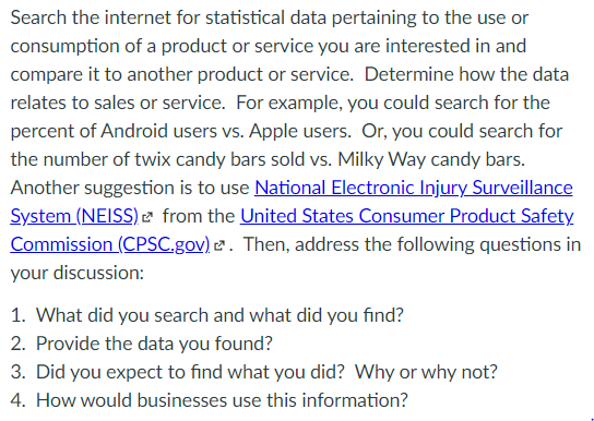 Search the internet for statistical data