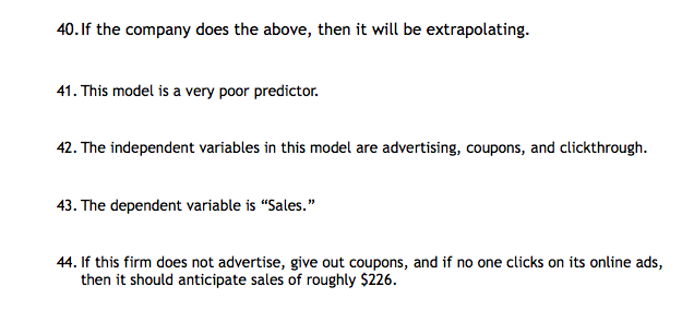 All answers are true/false Statistics: Regression