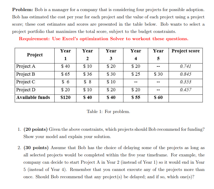 Problem: Bob is a manager for a company that is