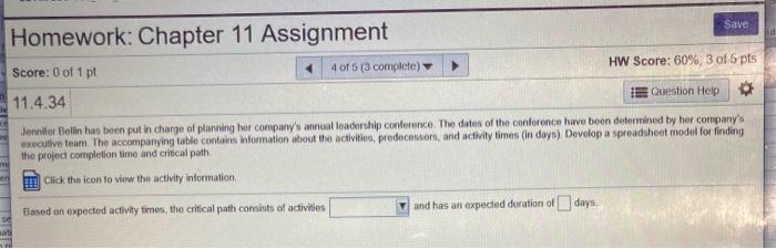 Save Homework: Chapter 11 Assignment Score: 0 of