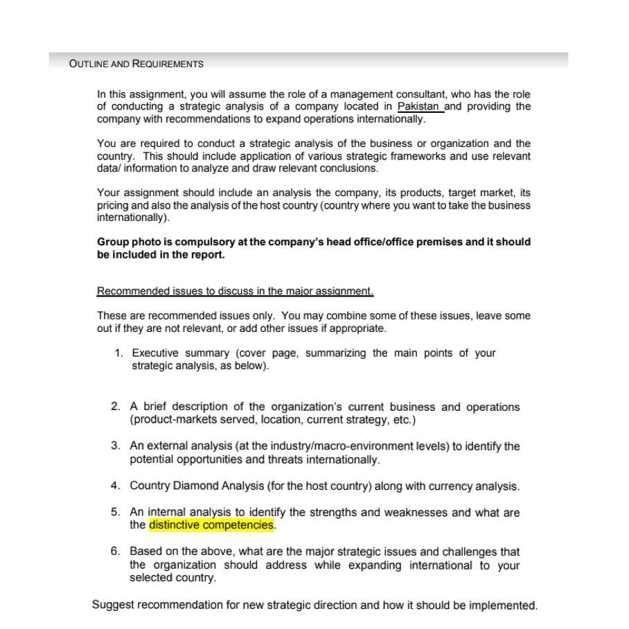 OUTLINE AND REQUIREMENTS In this assignment, you