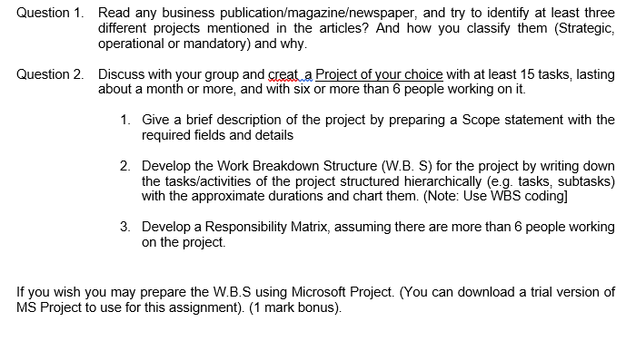 Question 1. Read any business