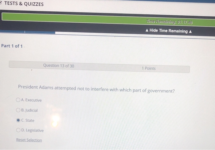 TESTS & QUIZZES Time Remaining:01:17:40 A Hide
