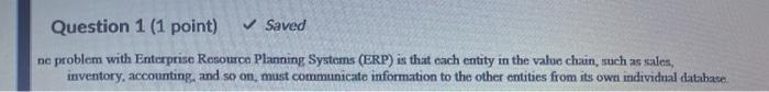 Question 1 (1 point) Saved ne problem with