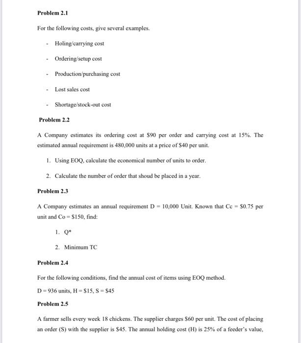 For the following costs, give several examples.