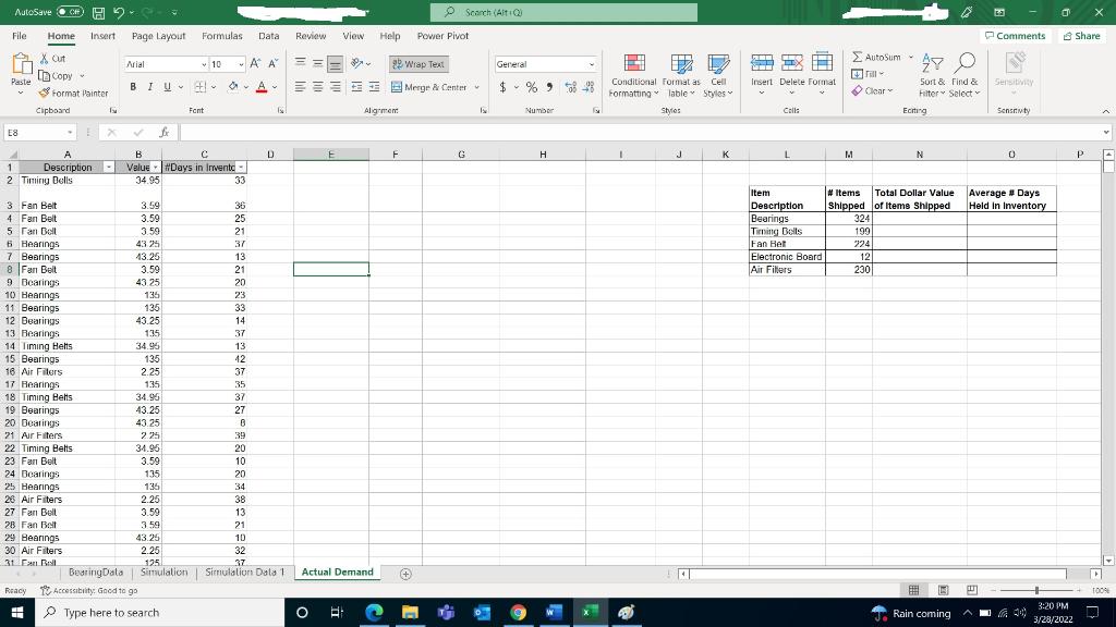 In the # Items Shipped column, write a formula to