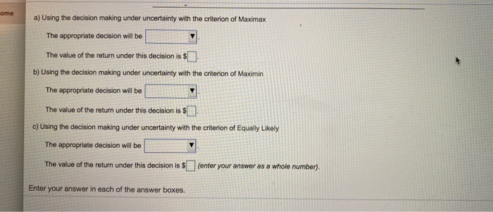 Given the following conditional value table: a)