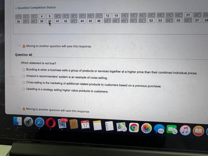 Question Completion Status: 4 21 26 367 B 5 40 70