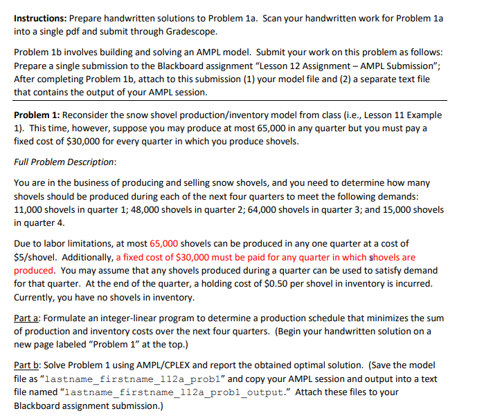 Instructions: Prepare handwritten solutions to