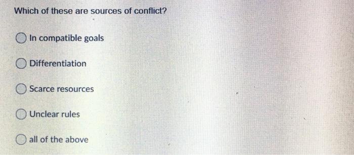 Which of these are sources of conflict? In