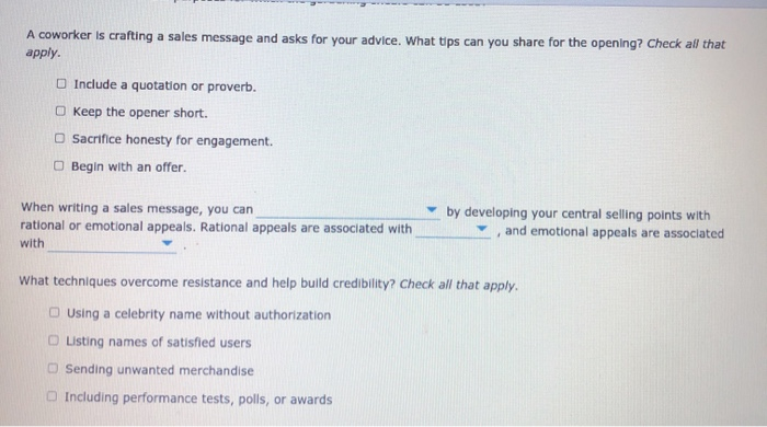 in need these pls A coworker is crafting a sales