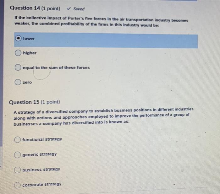 Question 14 (1 point) Saved If the collective