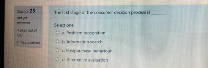 Question 23 The first stage of the consumer