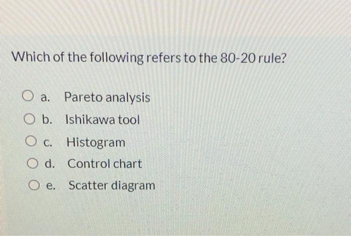 Which of the following refers to the 80-20 rule?