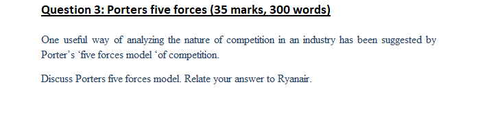 Question 3: Porters five forces (35 marks, 300
