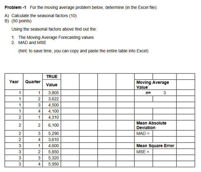Problem -1 For the moving average problem below,