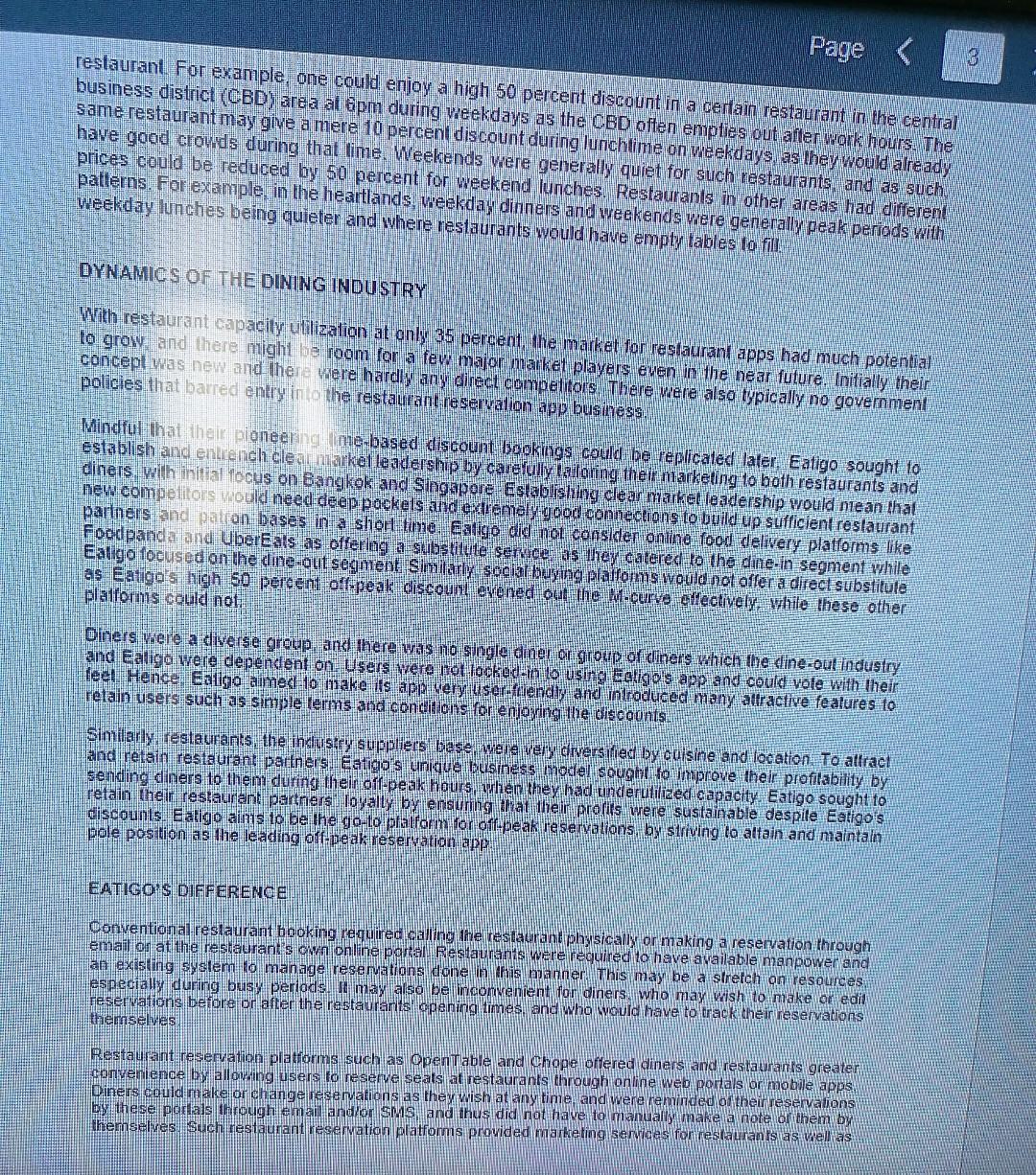 Read the case "EATIGO-Connecting empty dining