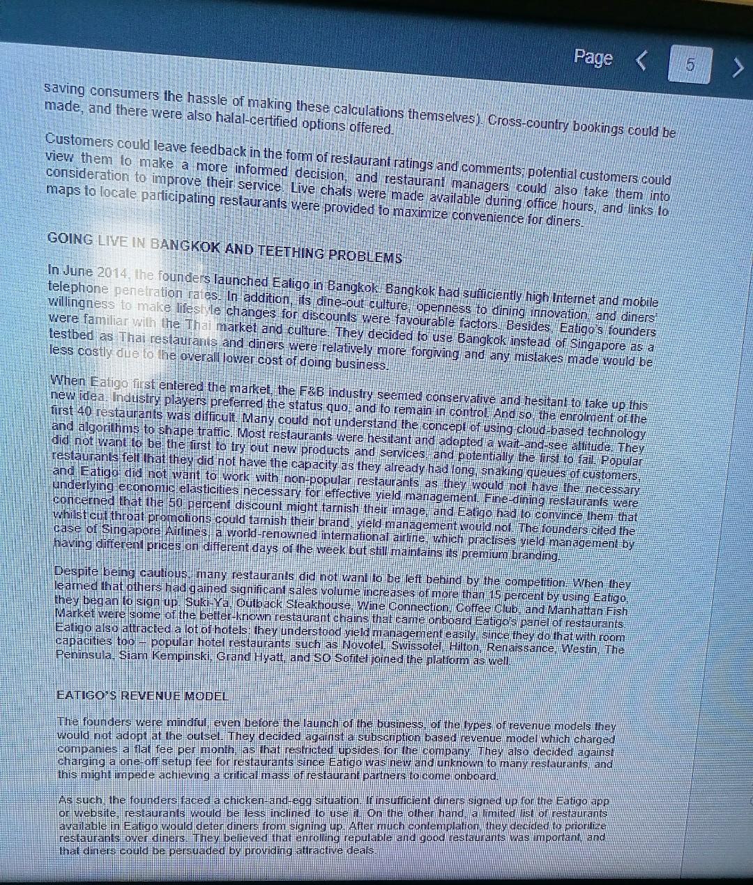 Read the case "EATIGO-Connecting empty dining