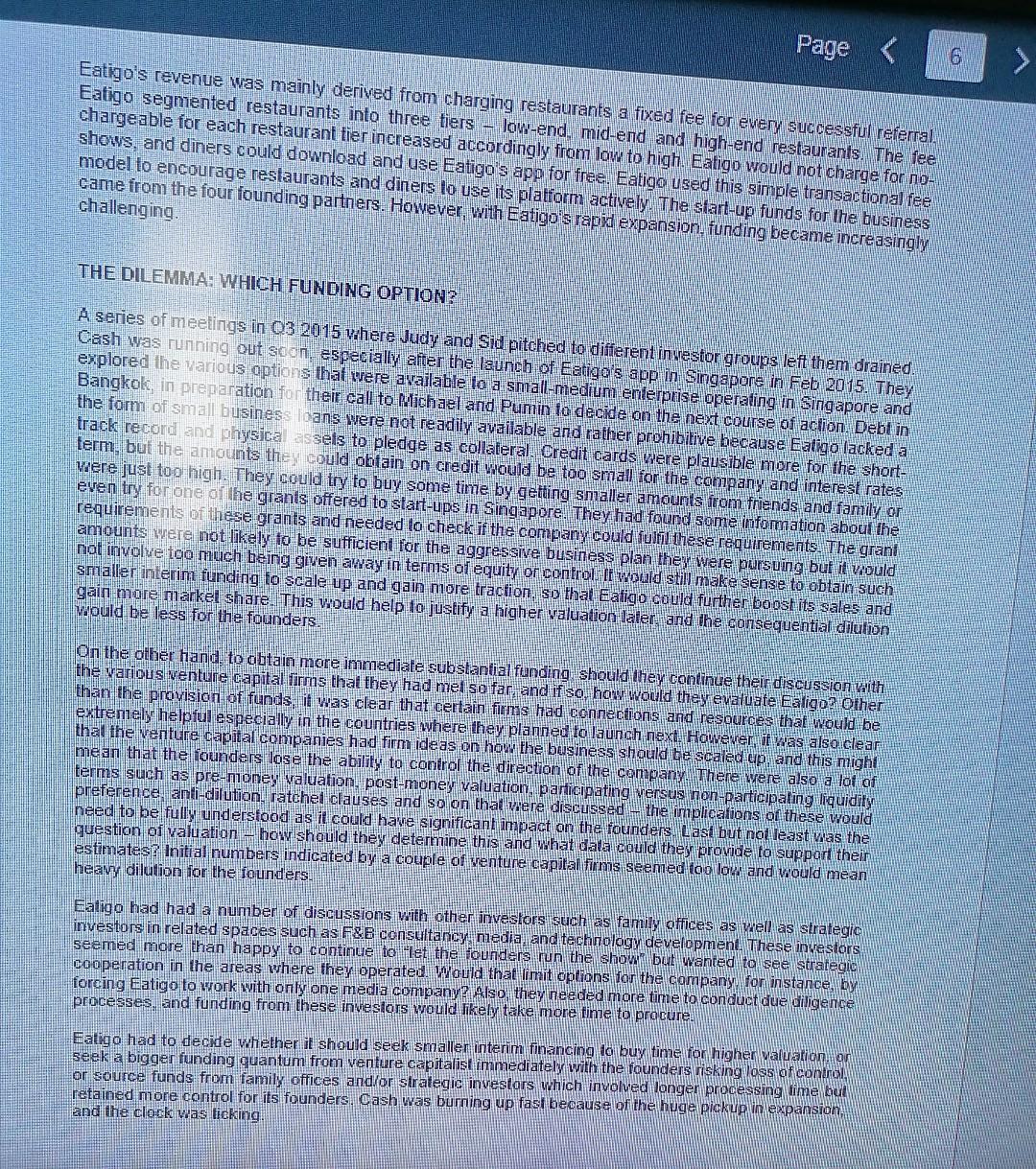 Read the case "EATIGO-Connecting empty dining