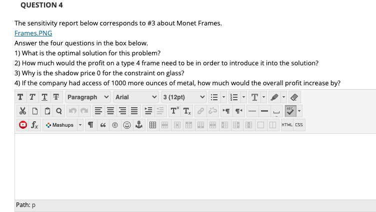 QUESTION 4 The sensitivity report below